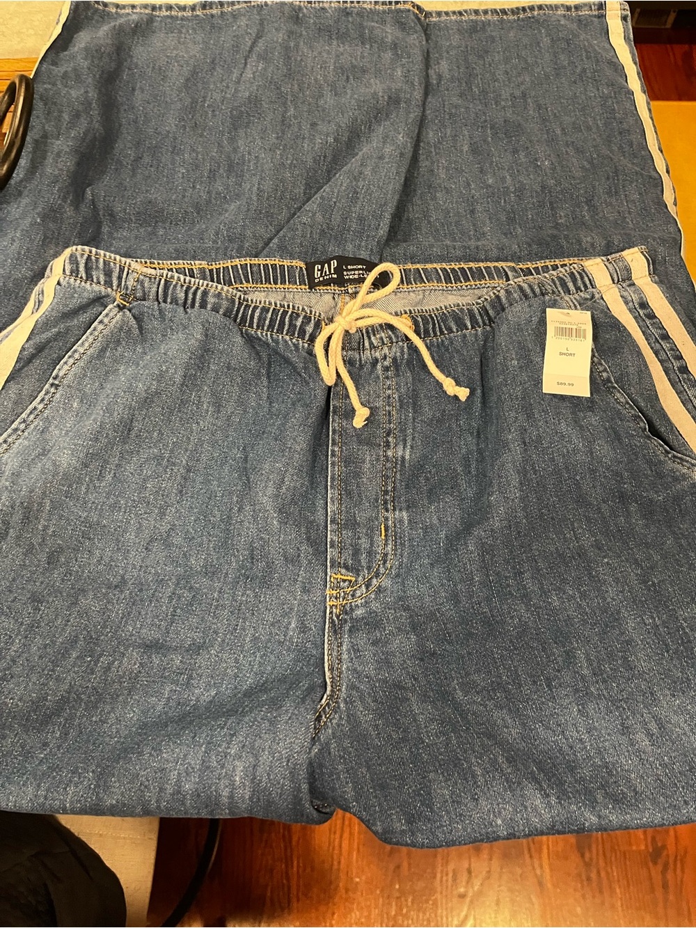 GAP Wide-Leg Denim Pants in Blue with Side Stripe - Picture 3 of 3